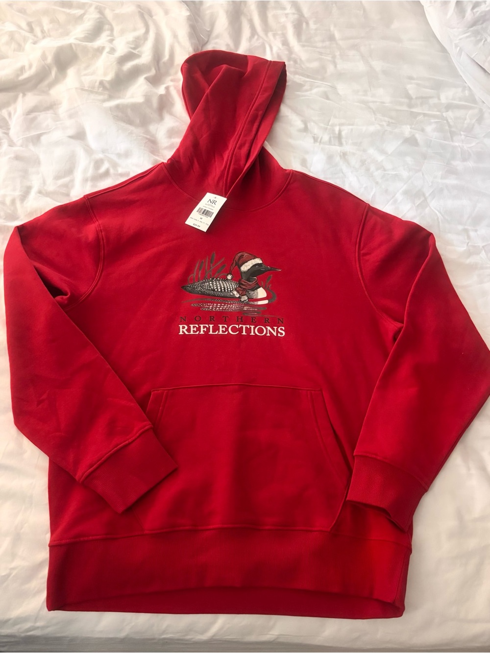 Vintage Northern Reflections Red Hooded Sweatshirt with Loon Graphic